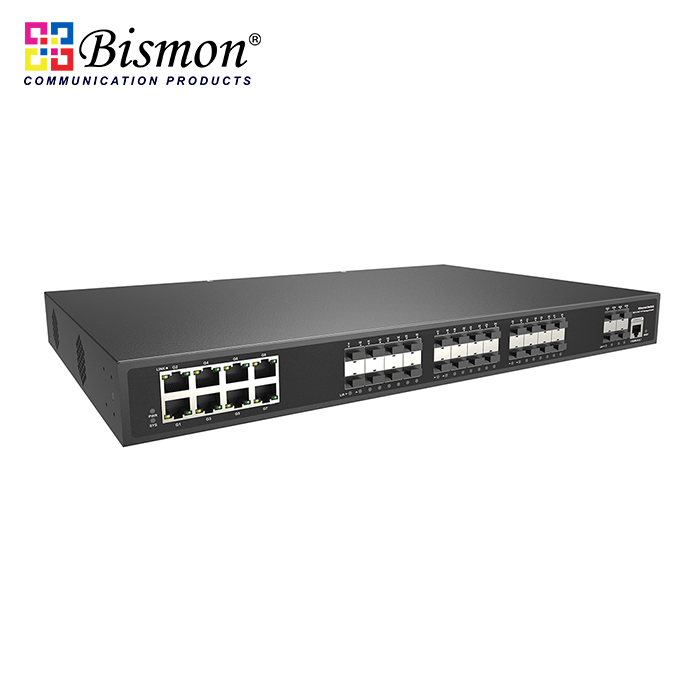 8*10/100/1000M RJ45 ports and 24*100M SFP fiber slot ports and 4*100/1000M SFP slot Managed L2